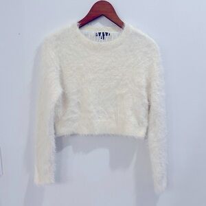 Kendall & Kylie soft off white Fuzzy Cropped Sweater XS